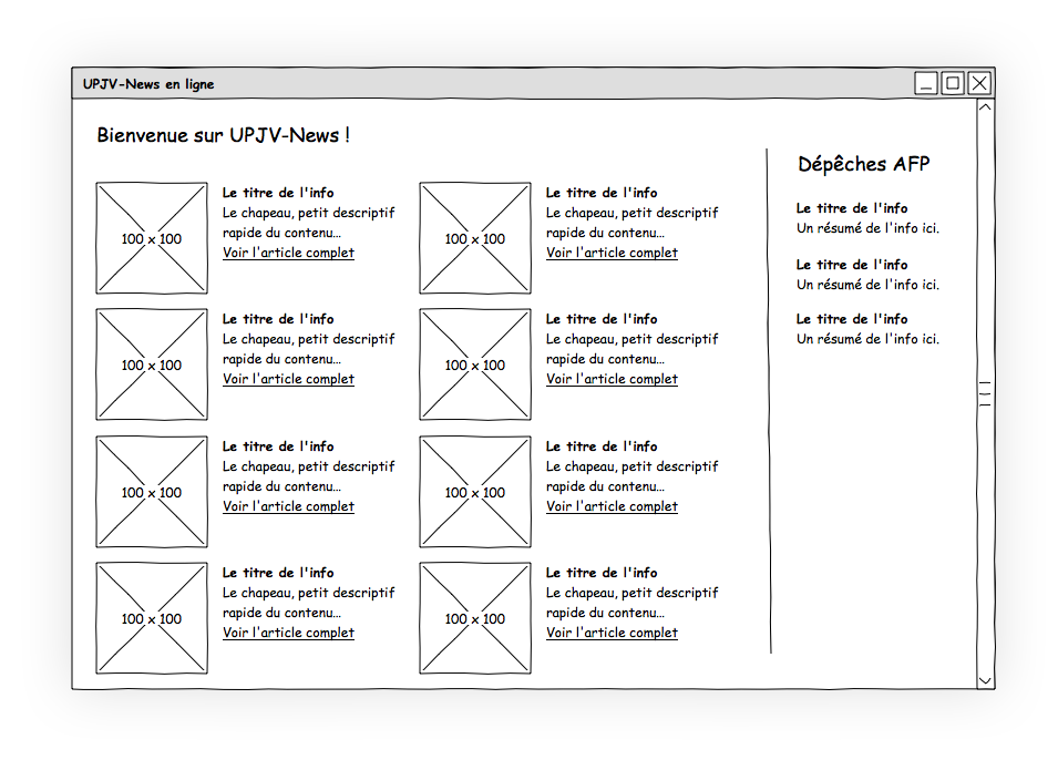 VUE D'ENSEMBLE DE L'INTERFACE DE L'APPLICATION (WIREFRAME)